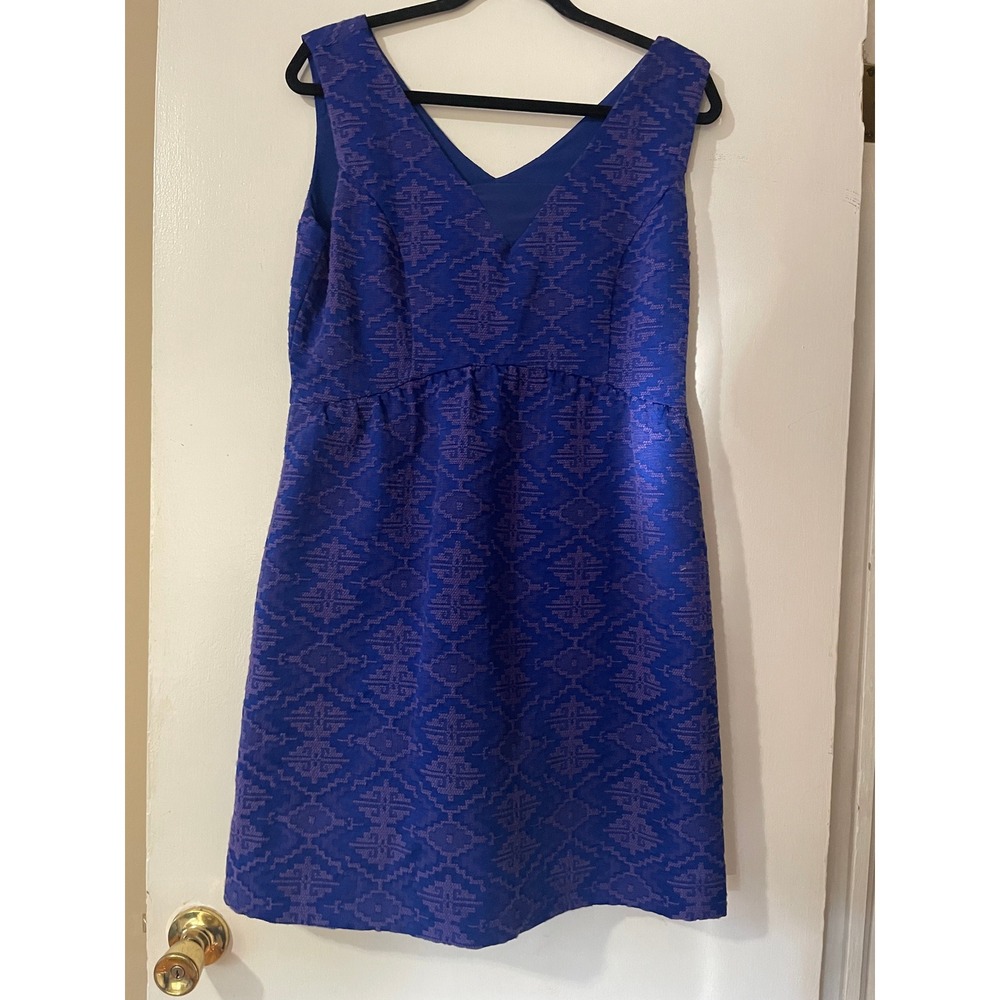 Maeve Anthropologie Blue Purple V Neck‎ Sleeveless Knee Length Dress Size 14